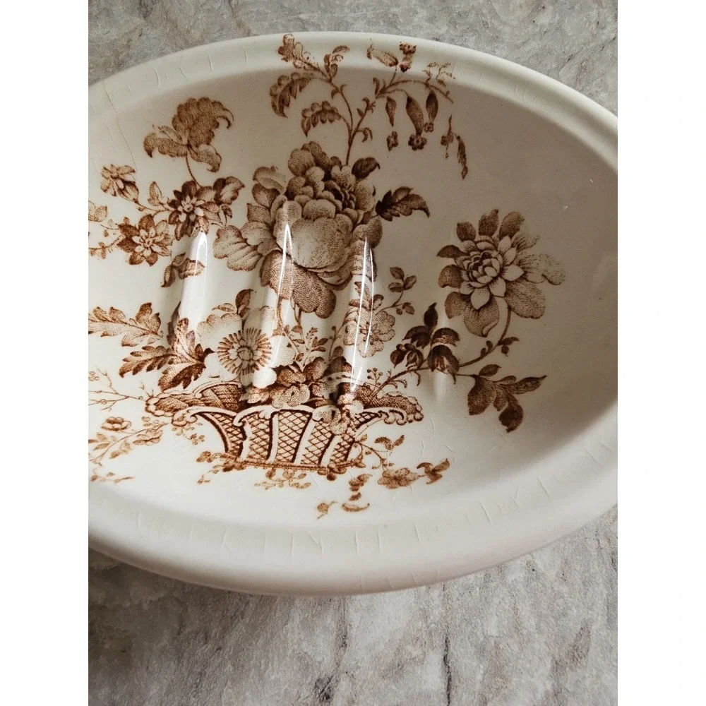 Antique Ironstone Charlotte Royal Crownford England Soap Dish Brown TransferWare